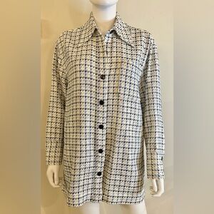 Club Monaco Size M Blue and Cream Plaid Textured Shirt Jacket